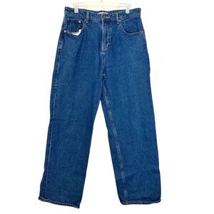 Motel Denim High Rise 100% Cotton 5-Pocket Wide Leg Jeans Blue Large